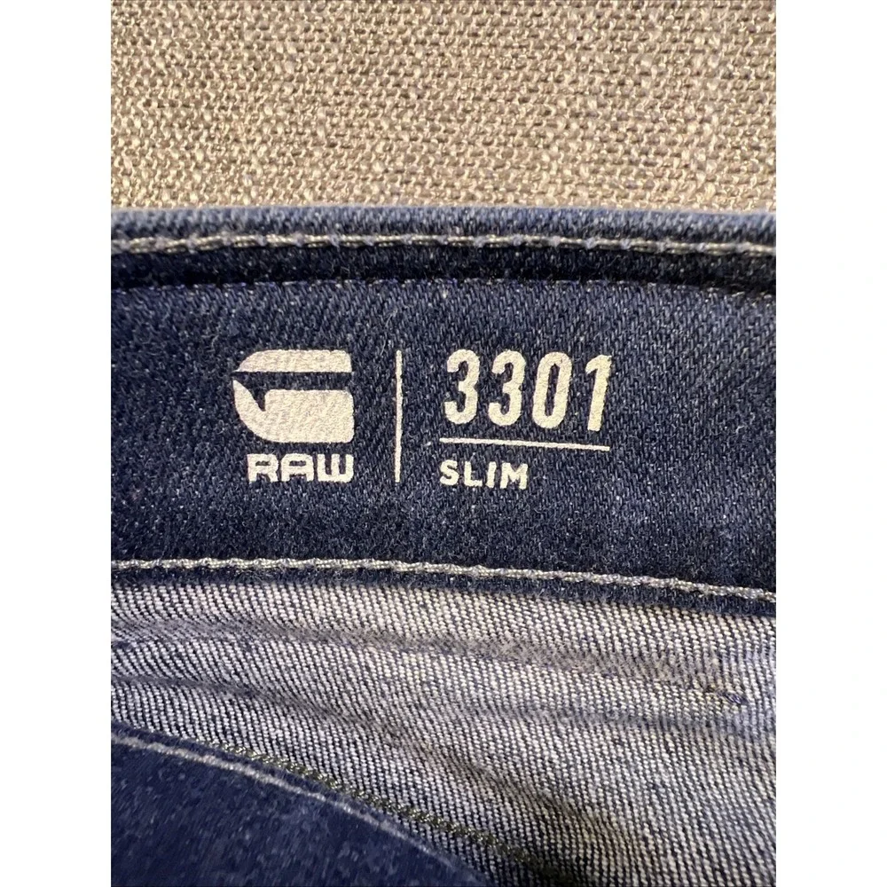 G-Star Raw 3301 Slim Fit Button Fly Dark Wash Denim Jeans Size Men's 32x29 Blue